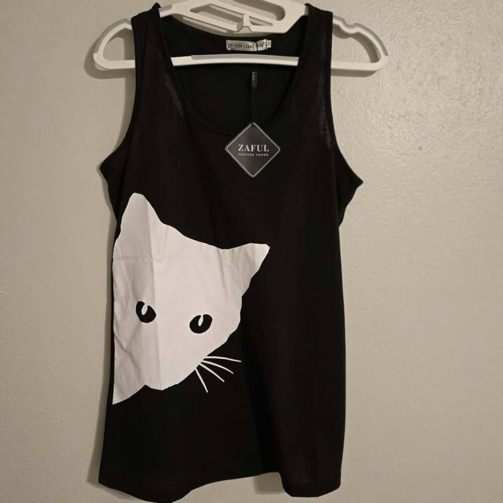 NWT Zaful Tank Top Women Girl Print T-Shirt Tunic Casual Elegant Crop-Top Size M